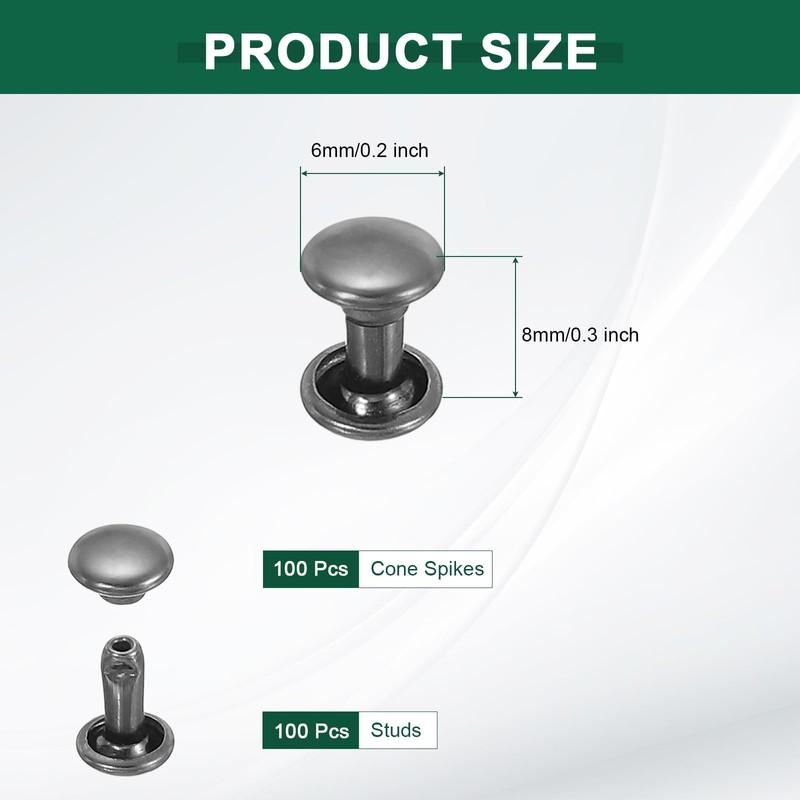 sourcing map 100 Sets Double Cap Leather Rivets, 6x8mm Round