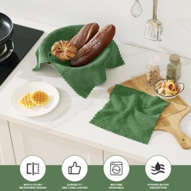 Homaxy Kitchen Towels and Dishcloths Set, 10 x 10 and 13 x 19 Inches, Set of 12 Super Soft and Absorbent Coral Velvet Kitchen Towels, No Lint and Nonstick Oil Fast Drying Dish Towel, Grass Green
