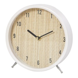 Deco 79 Wood Decorative Clock Woven Mantel Clock with White Frame and Silver Legs, Tabletop Clock 7" x 2" x 7", Light Brown