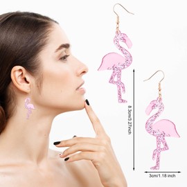 Flamingo Earrings for Women, Acrylic Glitter Pink Flamingo Dangle Earrings Fashionable Bird Jewelry Gifts for Daily Wearing Summer Beach Tropical Party (Style 3)