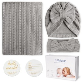 Baby Blankets,5PCS Security Blanket for Babies - Swaddle Adjustable Wearable Blanket, 5pcs Newborn Accessories Set with Hello World Wooden Birth Announcement Card, Baby Blankets for Boys&Girls (Grey)