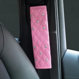 Dotesy 4 Packs Leather Seat Belt Shoulder Pads with Bling Rhinestones Car Seat Belt Covers for Women Universal Fit (Bling-Pink, 2 Packs Seatbelt Pads)