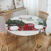 QALFKAD Christmas Red Truck Fitted Round Christmas Tablecloth, Farmhouse Elastic
