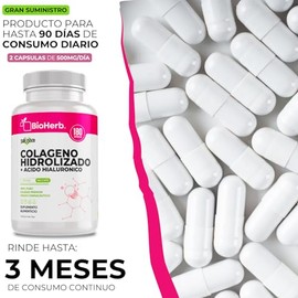 BioHerb Colágeno Hidrolizado + Ácido Hialurónico – Extremadamente Eficaz – 180 Cápsulas (Suministro 90 Días) – Piel, Cabello y Articulaciones Saludabl
