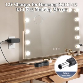 12V 2A Power Cord for Vanity Mirror Adapter for Hansong DC117-15 DC11715 Vanity Mirror Charger for Hansong Vanity Makeup Mirror with Lights 12.0V 2000mA Power Supply