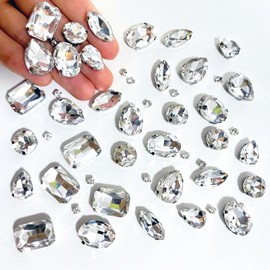 Yixinly Pack of 236 Sew-On Rhinestones, Large Rhinestones for Sewing with Claws, Metal Prong Setting Glass Sewing Gemstones for DIY Craft Clothes, Clothes, Shoes, Bags (White)