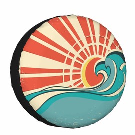 Sun and Sea Waves Spare Tire Cover Nature Poster Polyester Universal Wheel Tire Cover for Trailer Camping Weatherproof for Rv SUV Truck Camper Travel 15 inch