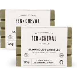 Fer à Cheval Dishwashing Solid Soap | Pristine Marseille Soap Formula with Baking Soda | 100% Natural Dish Soap Bar | French-Origin, Palm-Coconut Oil Free | ECOCERT Certified | 225g/7.94oz, 2 Pack
