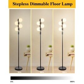 ACOHOOK 60IN Dimmable (Brightness Adjustable) Black Floor Lamp, Modern Standing Lamps with 4 Globe Soft Warm White 3000K Bulbs, Mid Century Floor Lamp for Living Room Bedroom Home Decor