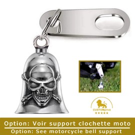 CUSTOMprivé Good-Luck Motorcycle Bell Guardian Bell Skull Pirate with Velvet Gift Pouch Protective Biker Triker, Chrome, 35 mm/25 mm/25 mm