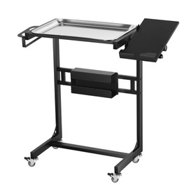 POARMEEY Stainless Steel Tattoo Tray Cart on Wheels, Service Rolling Tray with Extension Rotatable Table Stand, Tattoo Storage Utility Tray for Salon Spa Dental Use