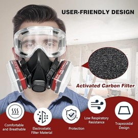 ANUNU Respirator Mask with Filters, Reusable Dust Respirator with Safety Glasses for Painting, Gases, Dust, Chemical, Organic Vapors, Epoxy Resin