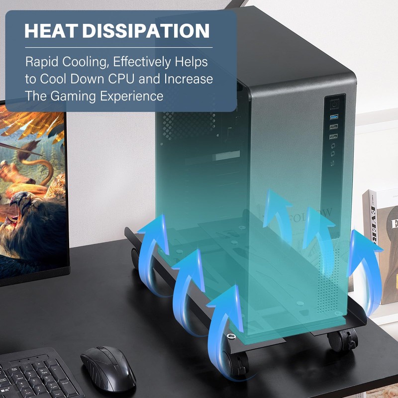 Hovadova Mobile PC Stand, Adjustable Metal Computer Tower Stand, PC