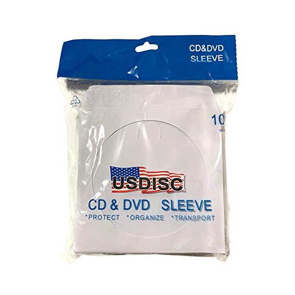 USDISC Paper Sleeves 100g Window, Flap, White, Pack of 100