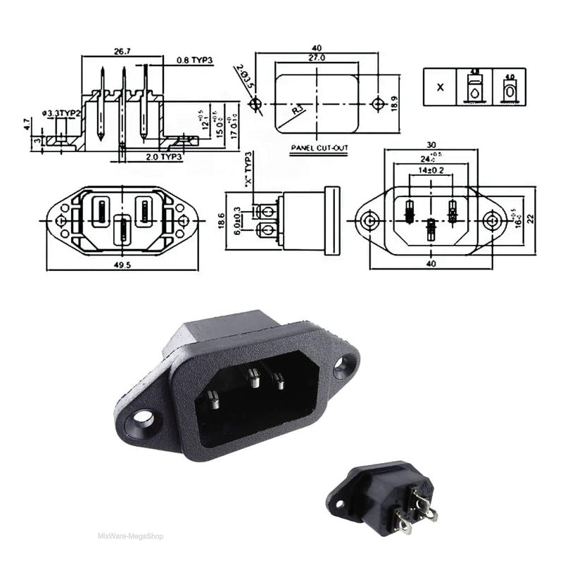 daier IEC Connector C-14 Plug 250 V AC 10 A,