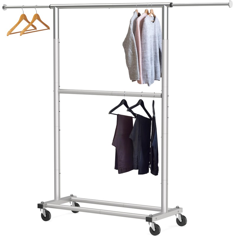 Simple Houseware Double Rod Garment Rack, Grey
