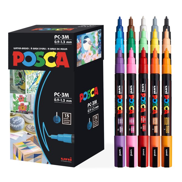 Uni-posca Paint Marker Pen - Fine Point - Set of 15 (PC-3M15C)