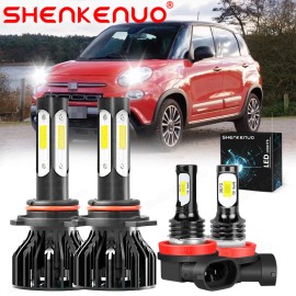 SHENKENUO For Fiat 500L 2014-2020 4x White LED Headlight + Fog Light Bulbs Combo Kit 6000K