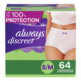 Always Discreet Adult Incontinence & Postpartum Underwear For Women, Size Small/Medium, Maximum Absorbency, Disposable, 32 Count x 2 Packs (64 Count total) (Packaging May Vary)