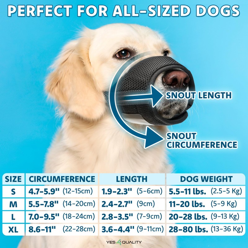 Yes4Quality Dog Muzzle (Medium), Soft & Breathable Mesh Muzzle for