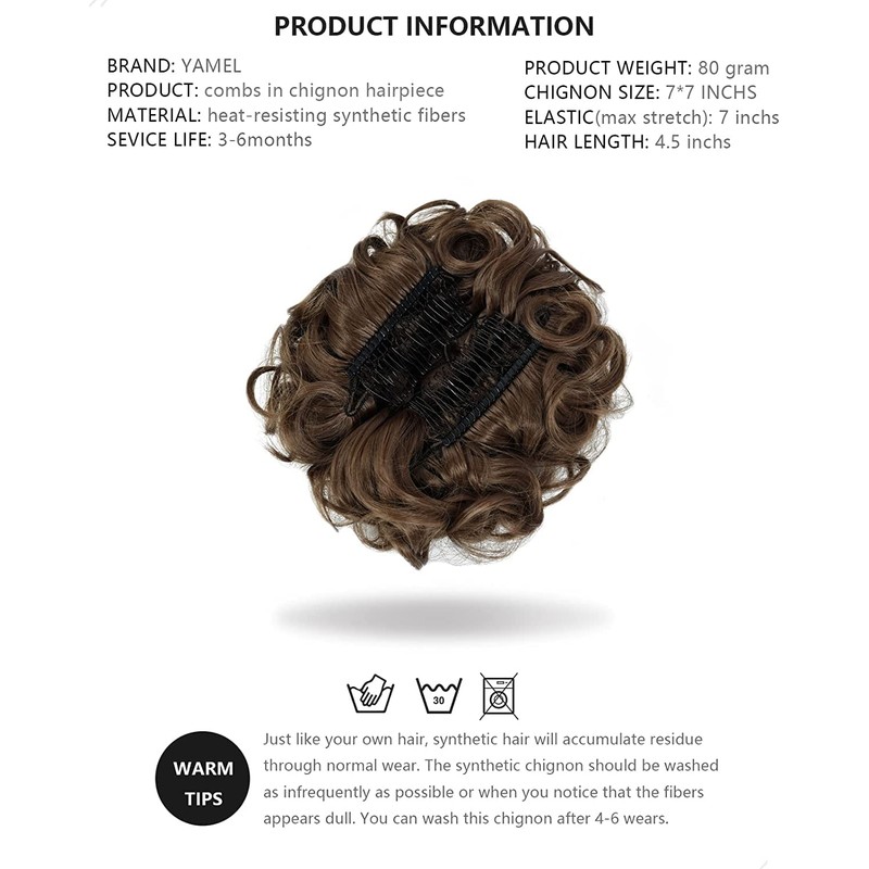 Yamel Chignon Hairpiece Curly Bun Scrunchie Extensions Synthetic Updo Combs