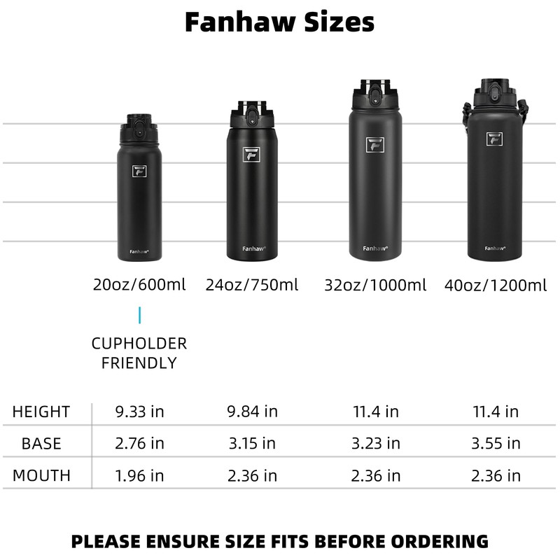 Fanhaw 24 oz Insulated Stainless Steel Water Bottle with Anti-Dust