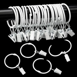 Openable Curtain Rings with Clips,1inch Inner Diameter,Heavy Duty Rustproof Metal Decorative Vintage Drapery Rings Curtain Clips Rod Hangers Door Curtain and Shower Curtain Rings White Zocang