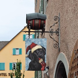 Merry Christmas Xmas Black Labrador Dog Lab Garden Flag Welcome Party Outdoor Outside Decorations Picks Home House Garden Yard Decor 12x18 Inch