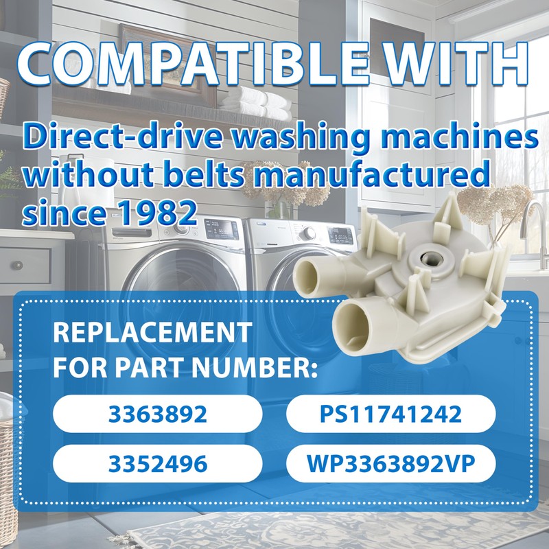 KUAFU 3363394 Washer Drain Pump Compatible with Direct-Drive Washing Machines