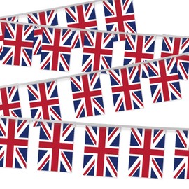 32FT Great Britain UK Pennant Small Flag Bunting,30 PCS Mini England String Banner Stripes British Decor Rectangle for Holiday Restaurant Home Party School