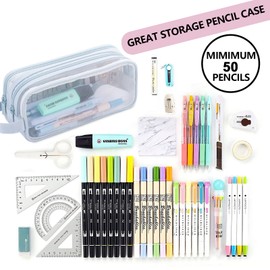 Pencil Case, Girls Transparent Pencil Case Boys Pencil Case Aesthetic Pencil Case Large Case Pens Pencil Case Girls Teenagers Transparent Pencil Case for School and Office, blue, School bag set