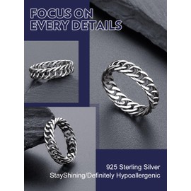 Bandmax Sterling Silver Cuban Ring Chain Ring for Men Women Sturdy Curb Link Chain Fashion Silver Band Ring Wedding Ring Promise Ring Size 8 Gift for Husband Boyfriend Son