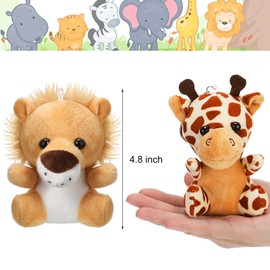 Skylety Mini Plüschtier 10cm 12 Stück plüschtier Mini Stofftiere Wald Plüschtier Dschungeltiere Waldtiere Stofftiere Klein Tiger Wlefant Löwe Leopard Rehkitz Zebra Nilpferd Welpen Giraffe Plüschtier