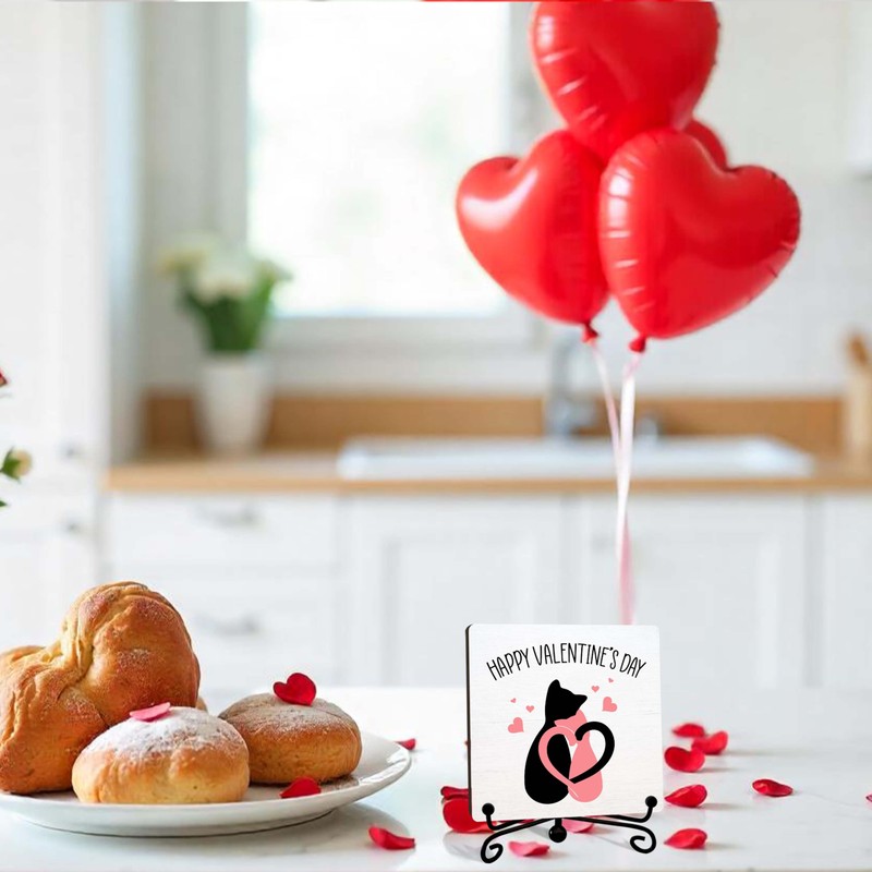 YSTEP Valentine’s Decor, 5x5 Inch Wooden Plaque with Iron Stand,