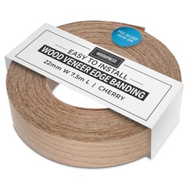 WoodPress® 22mm Real Cherry Wood Iron-On Edging – 7.5m Roll – Pre-Glued Wood Veneer Tape for Easy DIY Application – Will Cover the Edge of a Standard MDF Panel