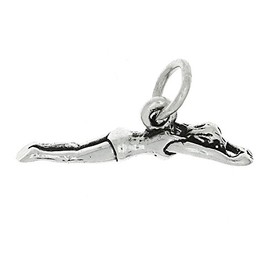 LGU Sterling Silver Oxidized Tiny 3D Female Diver Swimmer Charm