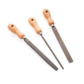 Kings County Tools Set of Three 8" Woodworking Rasps | Flat, Round, & Half Round | High Quality Steel Material | Durable and Long-Lasting | 4" Beech Wood Handle