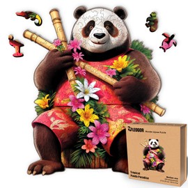 LEOGOR Wooden Puzzles for Adults - Tropical Panda Paradise - (200 Piece, Medium Size, 10.9 x 13 in) - Colorful Mosaic of Animal Shaped and Nature Inspired Wood Jigsaws