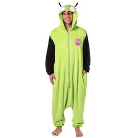 INTIMO Invader Zim Mens' Gir Hooded Union Suit Character Costume Sleep Pajama For Adults L/XL Green