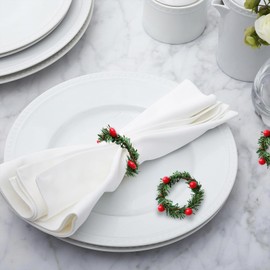 AUOCATTAIL 15pcs Red Christmas Napkin Rings Pine Cones Poinsettia Xmas Wreath for Hotel Home Napkin Buckle Banquet Table DIY Decorations