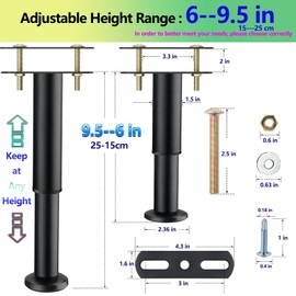 FafdBinm Bed Support Legs 6-9.5 Inch 2-Pack,Adjustable Heighe Heavy Duty Risers for Most Frames/Box Spring/Platform/Slats, Easy Install, Black Metal