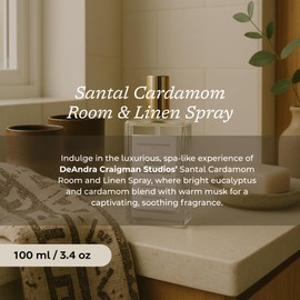 Deandra Craigman Studios Santal Cardamom Room & Linen Spray, Invigorating Eucalyptus, Warm Musk, & Spicy Cardamom for a Spa, Transforms Any Space with Elegance and Lasting Freshness