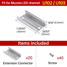 Muzata 20PACK Extension Connectors for U102 U103 U-shape Aluminum LED Channel, The Aluminum Channels Can Be Connected Seamless for Longer Lighting Project, LCB3, Series LA1