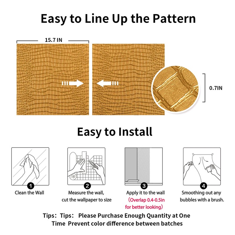Cismmy Peel and Stick Wallpaper Gold Crocodile Wallpaper 15.7" X