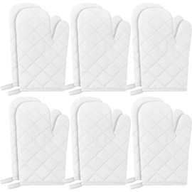 6 Pairs Heat Resistant Oven Mitts Kitchen Oven Gloves 11 Inch Long Quilted Cotton Polyester Kitchen Gloves for Cooking, Baking, Grilling BBQ (White)