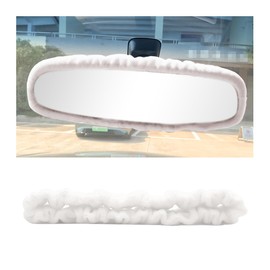 Bittwee Car Rearview Mirror Cover, Automotive Interior Elastic Comfortable Rear View Mirror Protector Decorative Accessories for Girls Women Man Gift, Universal for Vehicles, SUV, Truck, RV (White)