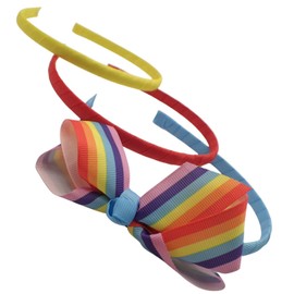 Topkids Accessories Rainbow Pride Bow Headband Set of 3, Alice Bands for Girls & Women, Pretty Rainbow Hair Band, Bow Hair Accessories for Girls & Women, Bright Headband (Rainbow Set- RED,YELLOW,BLUE)