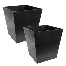 Tierra Verde 12in W x 13in H Sonata Square Recycled Self-Watering Indoor/Outdoor Medium Planter in Slate Black