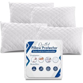 Quilted Pillow Protector Pack, Zipped Pillow Covers Pack, Soft & Breathable Microfibre Pillow Case (50 x 75 cm) (4)