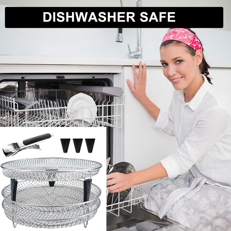 Upgrade Air Fryer Rack, Three Stackable Dehydrator Racks for Gowise